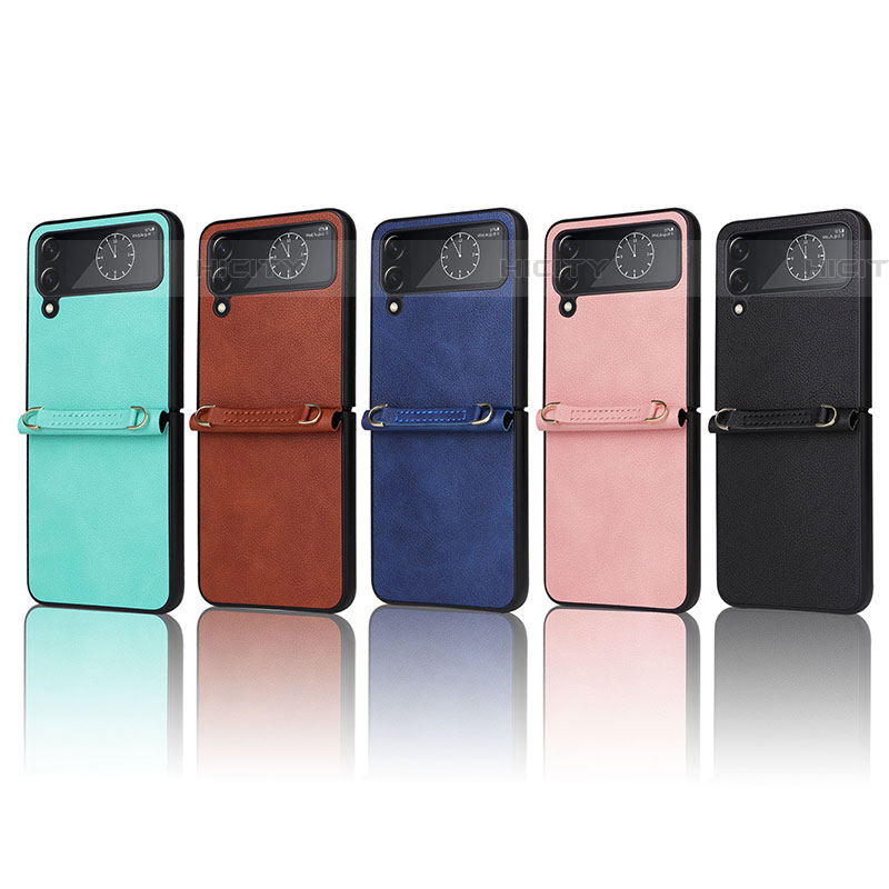 Samsung Galaxy Z Flip4 5G用ハイブリットバンパーケース 高級感 手触り良いレザー柄 兼プラスチック T02 サムスン 