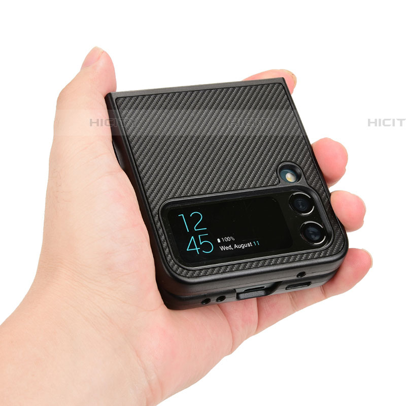 Samsung Galaxy Z Flip4 5G用ハイブリットバンパーケース 高級感 手触り良いレザー柄 兼プラスチック T04 サムスン 