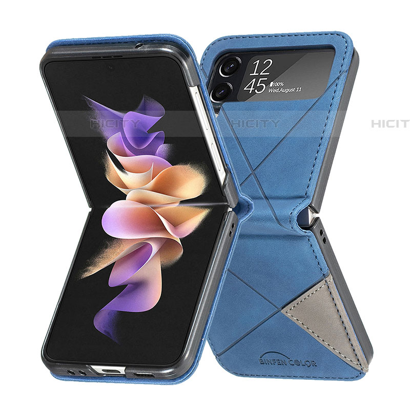 Samsung Galaxy Z Flip4 5G用ハイブリットバンパーケース 高級感 手触り良いレザー柄 兼プラスチック サムスン 