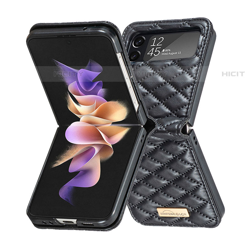 Samsung Galaxy Z Flip4 5G用ハイブリットバンパーケース 高級感 手触り良いレザー柄 兼プラスチック S02 サムスン 