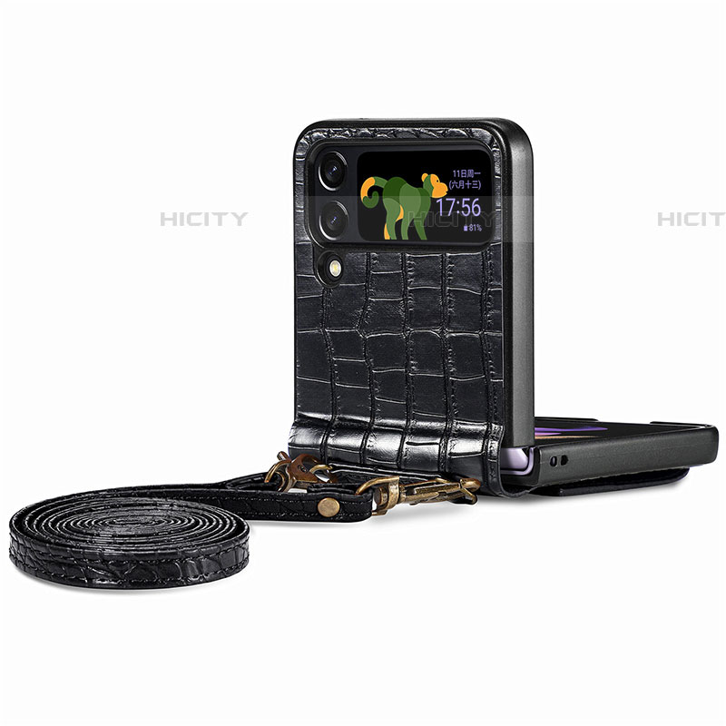 Samsung Galaxy Z Flip4 5G用ハイブリットバンパーケース 高級感 手触り良いレザー柄 兼プラスチック L08 サムスン 