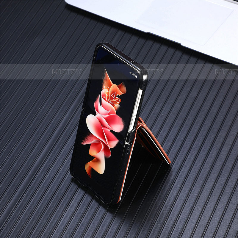 Samsung Galaxy Z Flip4 5G用ハイブリットバンパーケース 高級感 手触り良いレザー柄 兼プラスチック H05 サムスン 