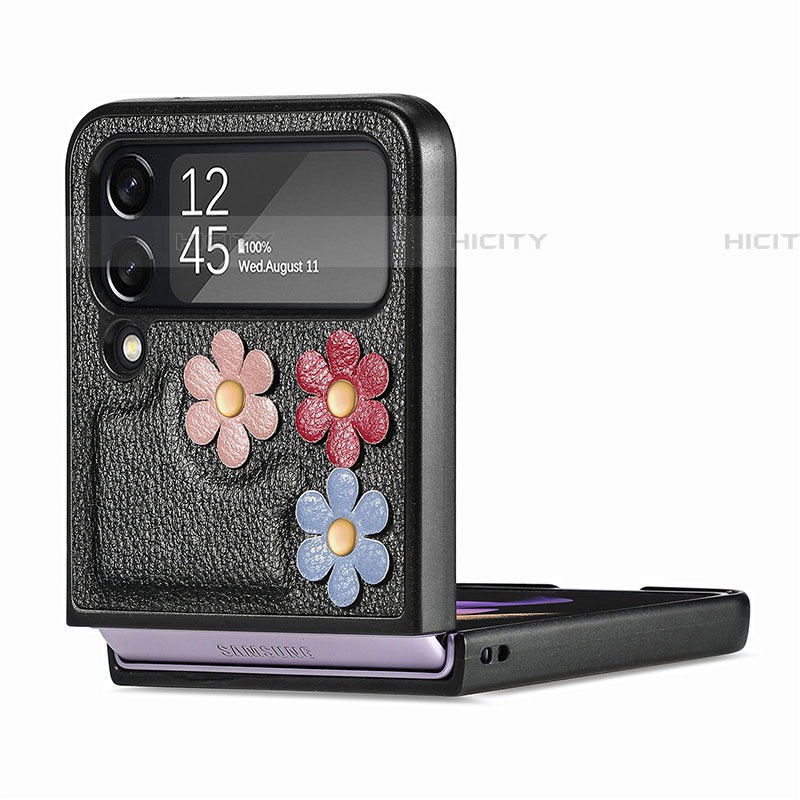 Samsung Galaxy Z Flip4 5G用ハイブリットバンパーケース 高級感 手触り良いレザー柄 兼プラスチック B03 サムスン 