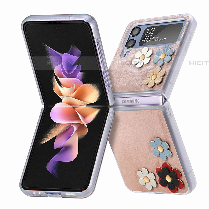 Samsung Galaxy Z Flip4 5G用ハイブリットバンパーケース 高級感 手触り良いレザー柄 兼プラスチック B03 サムスン 