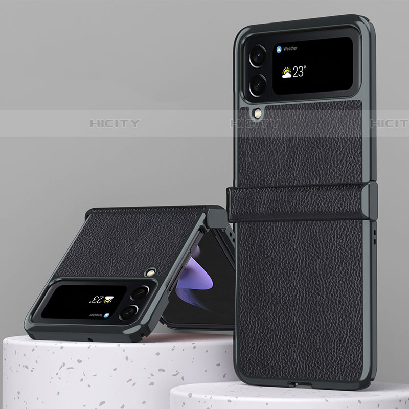 Samsung Galaxy Z Flip4 5G用ハイブリットバンパーケース 高級感 手触り良いレザー柄 兼プラスチック ZL3 サムスン 