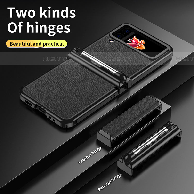 Samsung Galaxy Z Flip4 5G用ハイブリットバンパーケース 高級感 手触り良いレザー柄 兼プラスチック ZL4 サムスン 