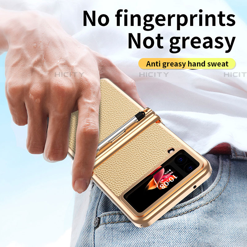 Samsung Galaxy Z Flip4 5G用ハイブリットバンパーケース 高級感 手触り良いレザー柄 兼プラスチック ZL5 サムスン 