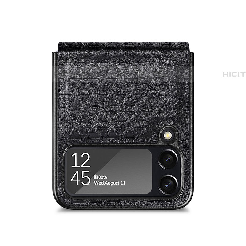 Samsung Galaxy Z Flip4 5G用ハイブリットバンパーケース 高級感 手触り良いレザー柄 兼プラスチック R02 サムスン 