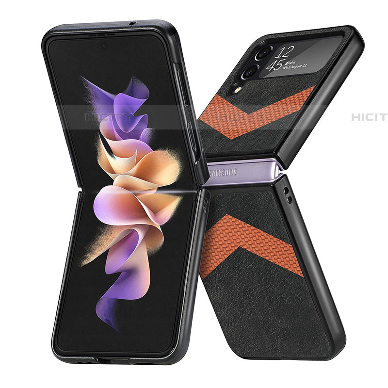 Samsung Galaxy Z Flip4 5G用ハイブリットバンパーケース 高級感 手触り良いレザー柄 兼プラスチック R03 サムスン 