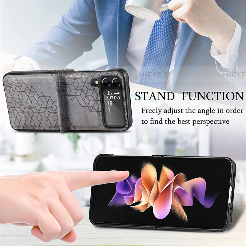 Samsung Galaxy Z Flip4 5G用ハイブリットバンパーケース 高級感 手触り良いレザー柄 兼プラスチック R04 サムスン 