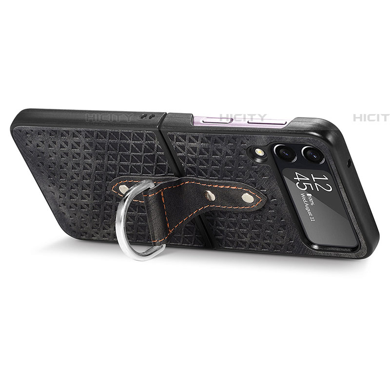 Samsung Galaxy Z Flip4 5G用ハイブリットバンパーケース 高級感 手触り良いレザー柄 兼プラスチック R07 サムスン 