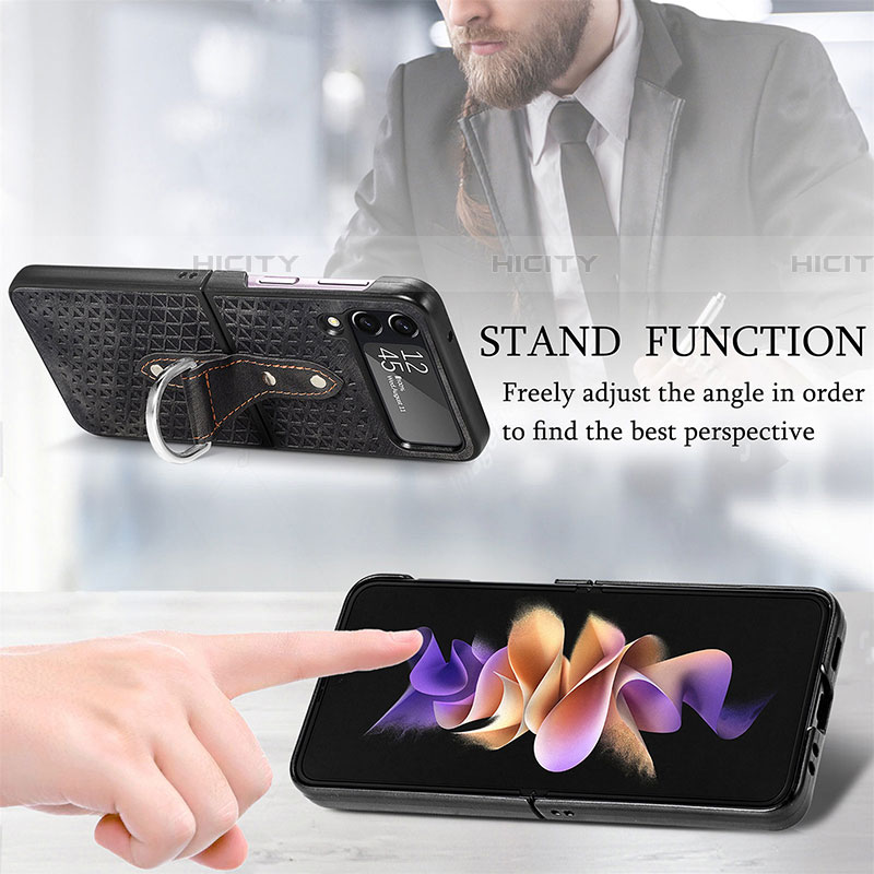 Samsung Galaxy Z Flip4 5G用ハイブリットバンパーケース 高級感 手触り良いレザー柄 兼プラスチック R07 サムスン 