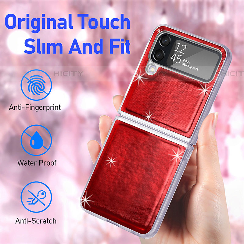 Samsung Galaxy Z Flip4 5G用ハイブリットバンパーケース 高級感 手触り良いレザー柄 兼プラスチック R08 サムスン 