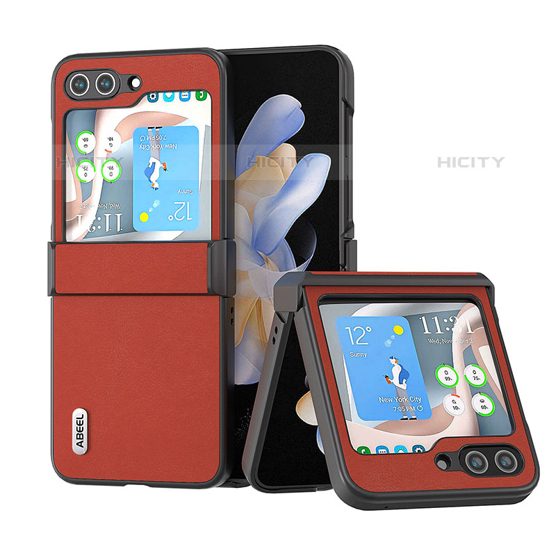 Samsung Galaxy Z Flip5 5G用ハイブリットバンパーケース 高級感 手触り良いレザー柄 兼プラスチック BH5 サムスン レッド