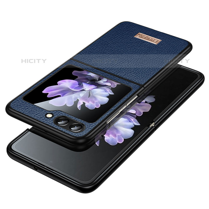 Samsung Galaxy Z Flip5 5G用ハイブリットバンパーケース 高級感 手触り良いレザー柄 兼プラスチック LD3 サムスン ネイビー