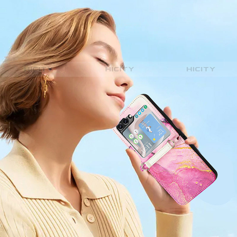 Samsung Galaxy Z Flip5 5G用ハイブリットバンパーケース 高級感 手触り良いレザー柄 兼プラスチック YB1 サムスン 