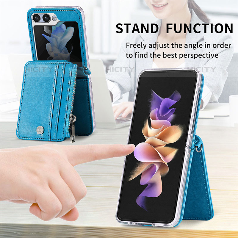 Samsung Galaxy Z Flip5 5G用ハイブリットバンパーケース 高級感 手触り良いレザー柄 兼プラスチック S07D サムスン 
