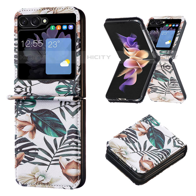 Samsung Galaxy Z Flip5 5G用ハイブリットバンパーケース 高級感 手触り良いレザー柄 兼プラスチック BF1 サムスン 