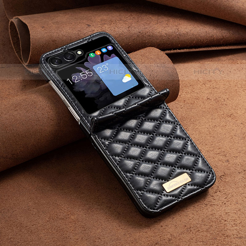 Samsung Galaxy Z Flip5 5G用ハイブリットバンパーケース 高級感 手触り良いレザー柄 兼プラスチック BF6 サムスン 