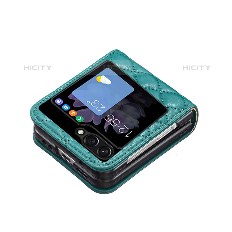 Samsung Galaxy Z Flip5 5G用ハイブリットバンパーケース 高級感 手触り良いレザー柄 兼プラスチック BF6 サムスン 
