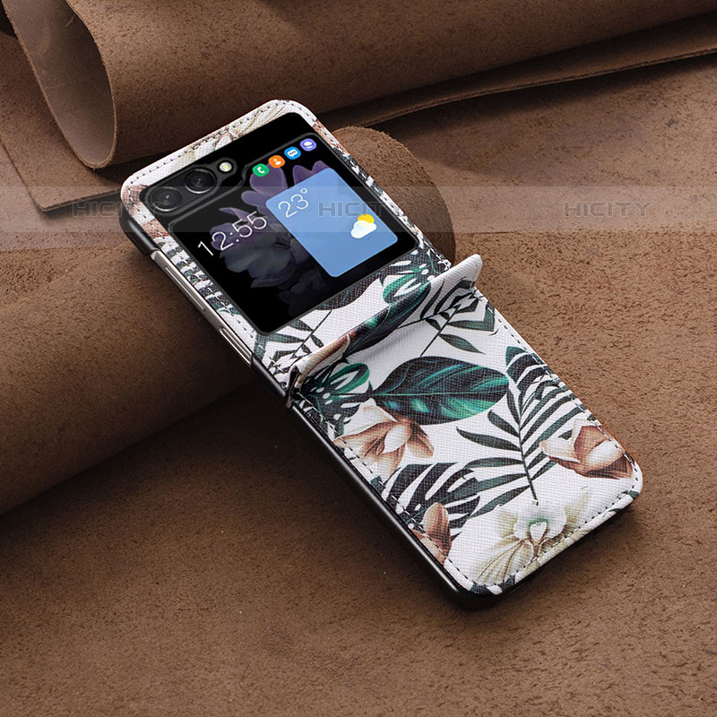 Samsung Galaxy Z Flip5 5G用ハイブリットバンパーケース 高級感 手触り良いレザー柄 兼プラスチック BF2 サムスン 