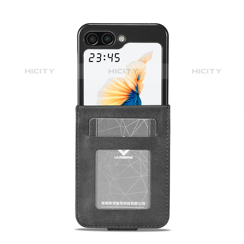 Samsung Galaxy Z Flip5 5G用ハイブリットバンパーケース 高級感 手触り良いレザー柄 兼プラスチック LC5 サムスン 