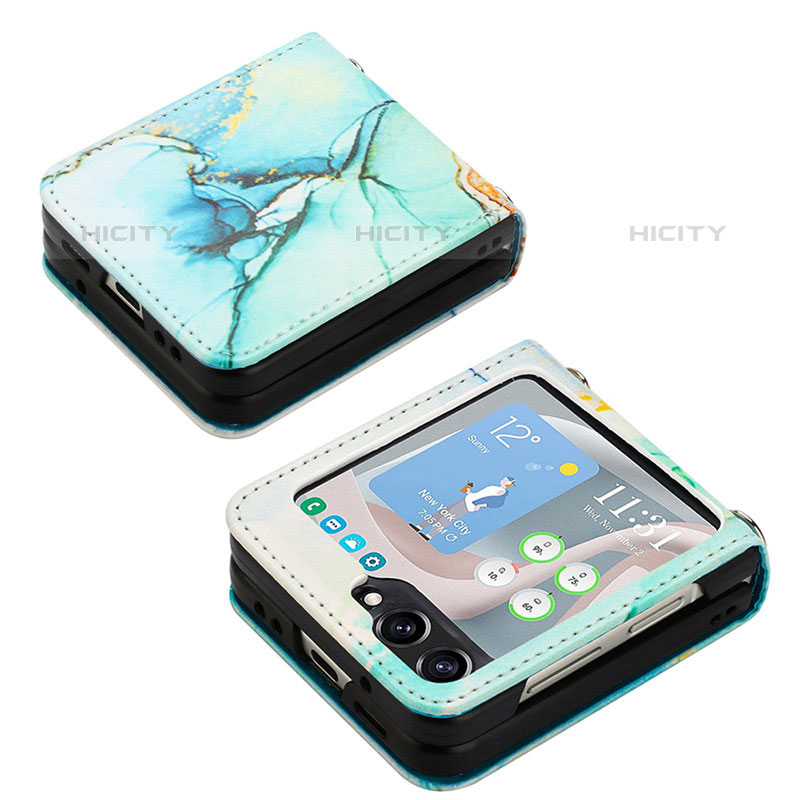 Samsung Galaxy Z Flip5 5G用ハイブリットバンパーケース 高級感 手触り良いレザー柄 兼プラスチック YB2 サムスン 