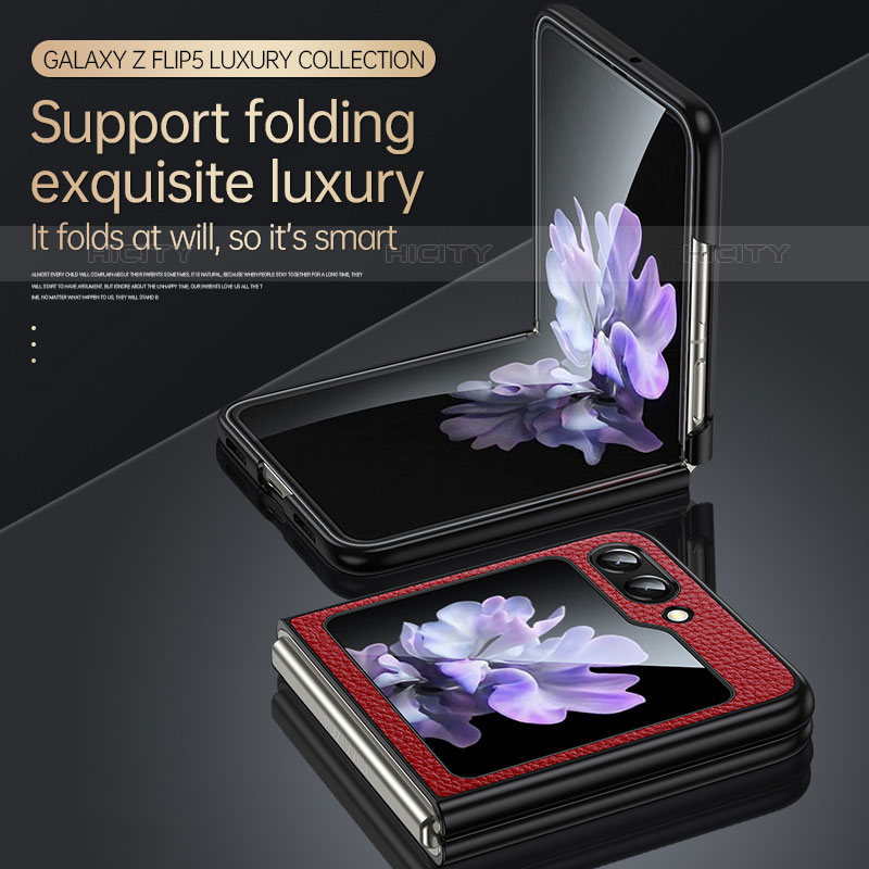 Samsung Galaxy Z Flip5 5G用ハイブリットバンパーケース 高級感 手触り良いレザー柄 兼プラスチック LD3 サムスン 