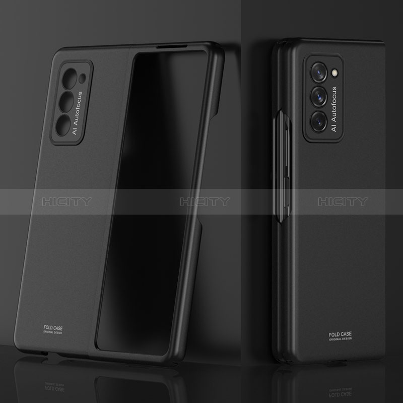 Samsung Galaxy Z Fold2 5G用ハードケース プラスチック 質感もマット 前面と背面 360度 フルカバー P01 サムスン ブラック