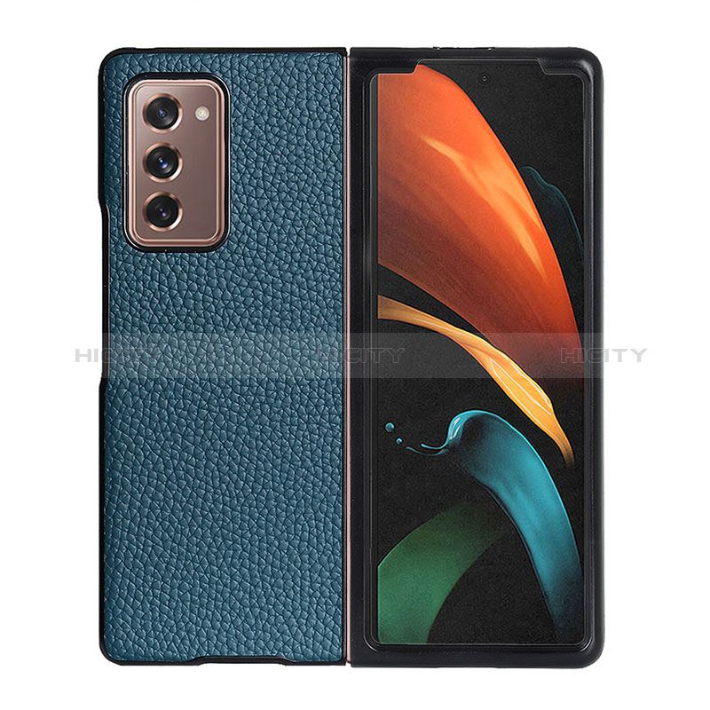 Samsung Galaxy Z Fold2 5G用ハイブリットバンパーケース 高級感 手触り良いレザー柄 兼プラスチック BH2 サムスン グリーン