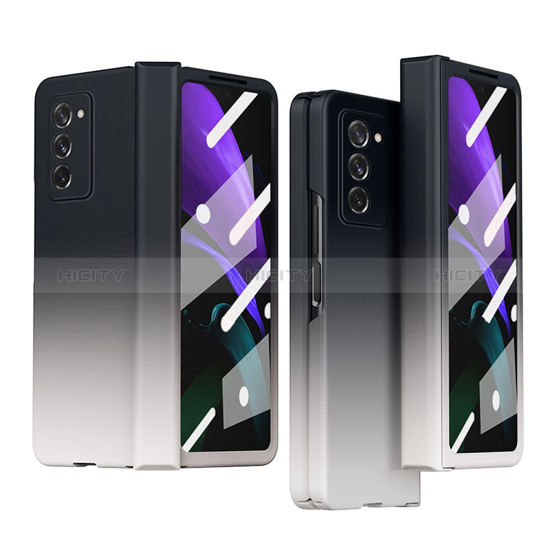 Samsung Galaxy Z Fold2 5G用ハードケース プラスチック 質感もマット 前面と背面 360度 フルカバー P04 サムスン ブラック