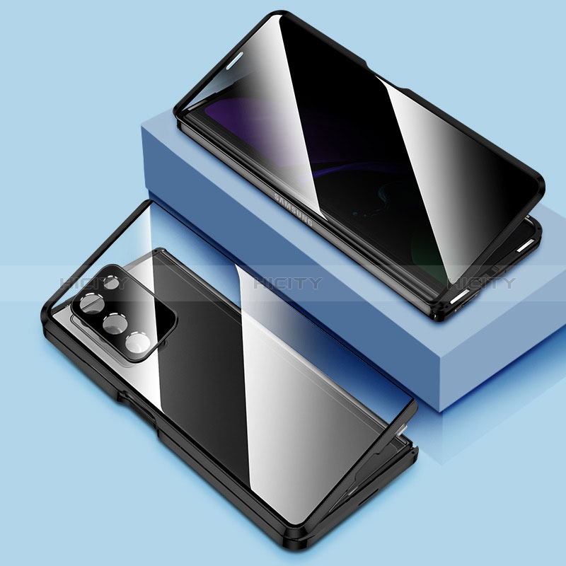 Samsung Galaxy Z Fold2 5G用ケース 高級感 手触り良い アルミメタル 製の金属製 360度 フルカバーバンパー 鏡面 カバー サムスン ブラック