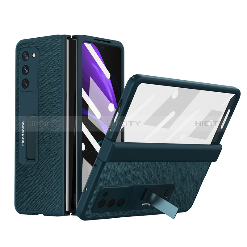 Samsung Galaxy Z Fold2 5G用ハイブリットバンパーケース 高級感 手触り良いレザー柄 兼プラスチック Z06 サムスン グリーン