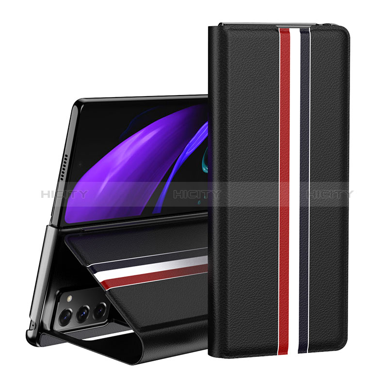 Samsung Galaxy Z Fold2 5G用手帳型 レザーケース スタンド カバー QH1 サムスン ブラック