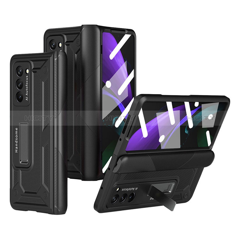 Samsung Galaxy Z Fold2 5G用ハードケース プラスチック 質感もマット 前面と背面 360度 フルカバー P06 サムスン ブラック