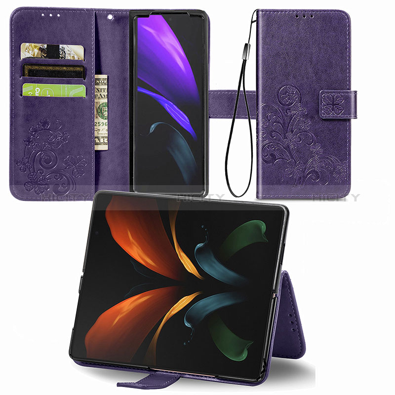 Samsung Galaxy Z Fold2 5G用手帳型 レザーケース スタンド 花 カバー サムスン 