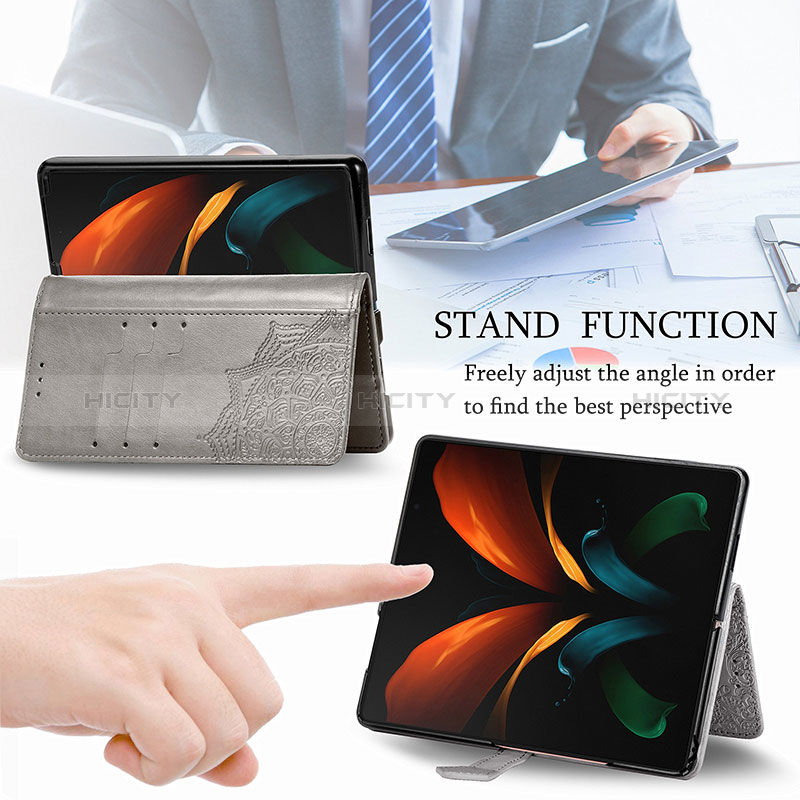 Samsung Galaxy Z Fold2 5G用手帳型 レザーケース スタンド パターン カバー サムスン 