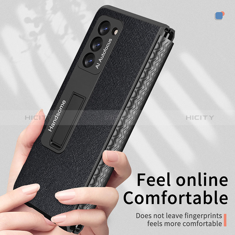Samsung Galaxy Z Fold2 5G用ハイブリットバンパーケース 高級感 手触り良いレザー柄 兼プラスチック Z03 サムスン 