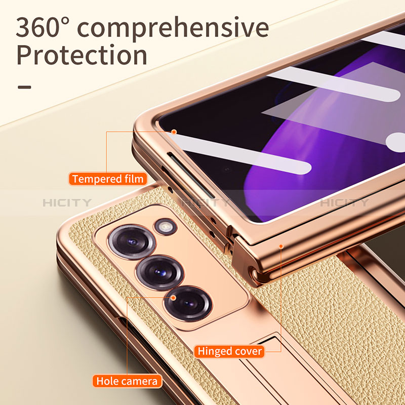 Samsung Galaxy Z Fold2 5G用ハイブリットバンパーケース 高級感 手触り良いレザー柄 兼プラスチック Z04 サムスン 
