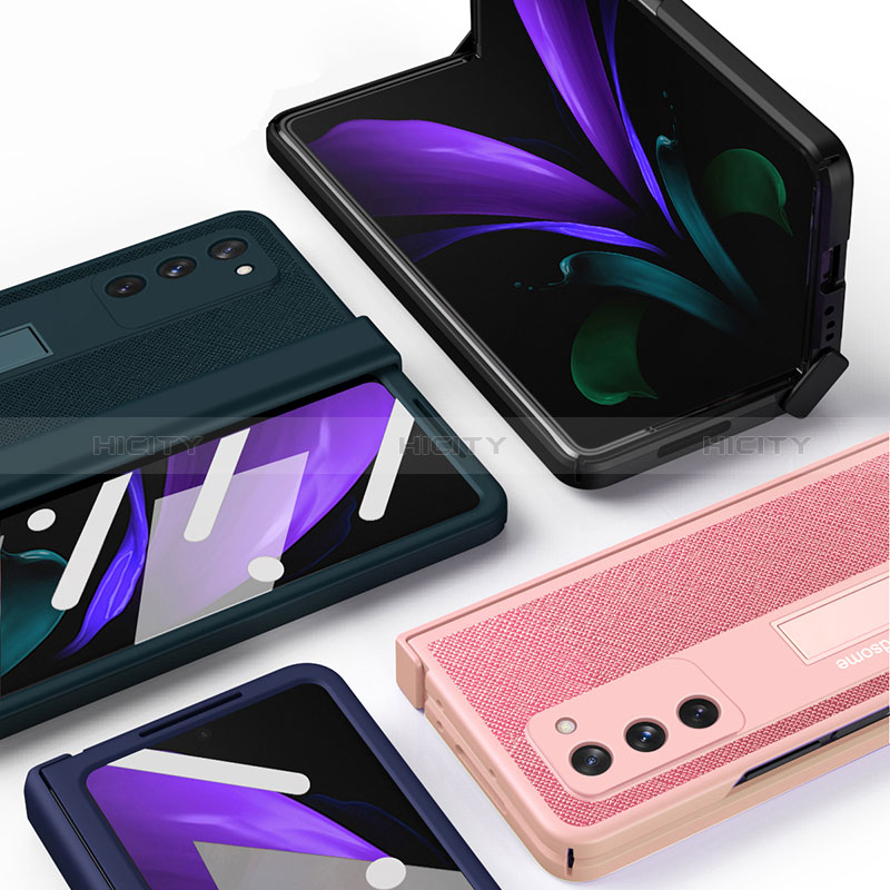 Samsung Galaxy Z Fold2 5G用ハイブリットバンパーケース 高級感 手触り良いレザー柄 兼プラスチック Z06 サムスン 