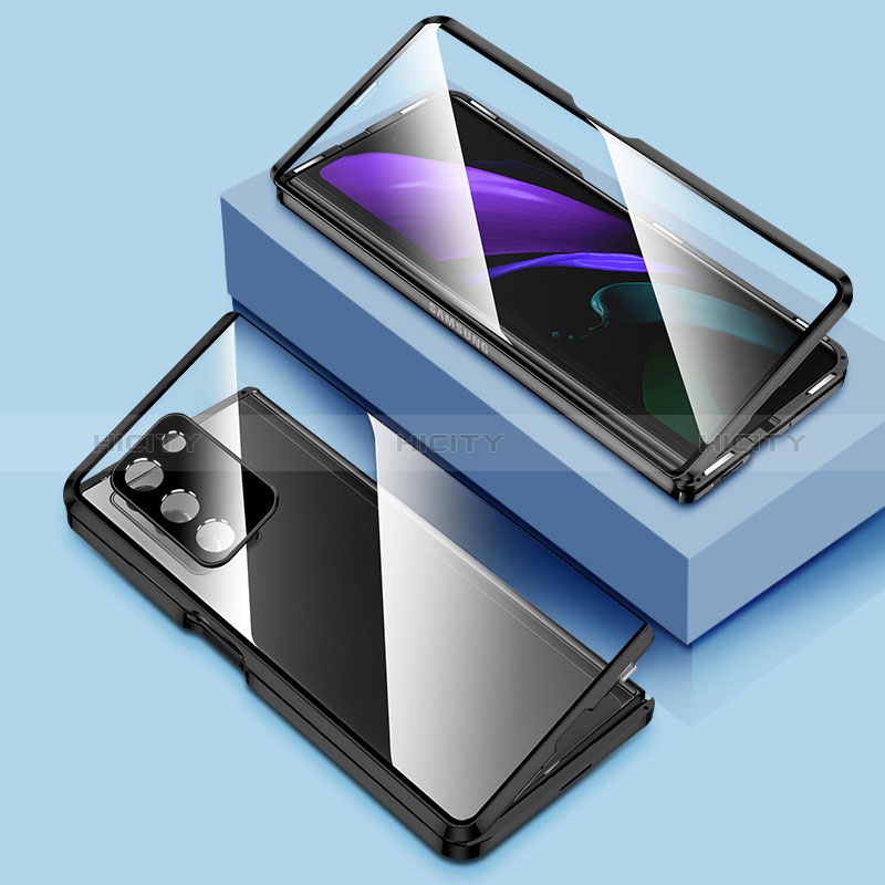 Samsung Galaxy Z Fold2 5G用ケース 高級感 手触り良い アルミメタル 製の金属製 360度 フルカバーバンパー 鏡面 カバー P01 サムスン 