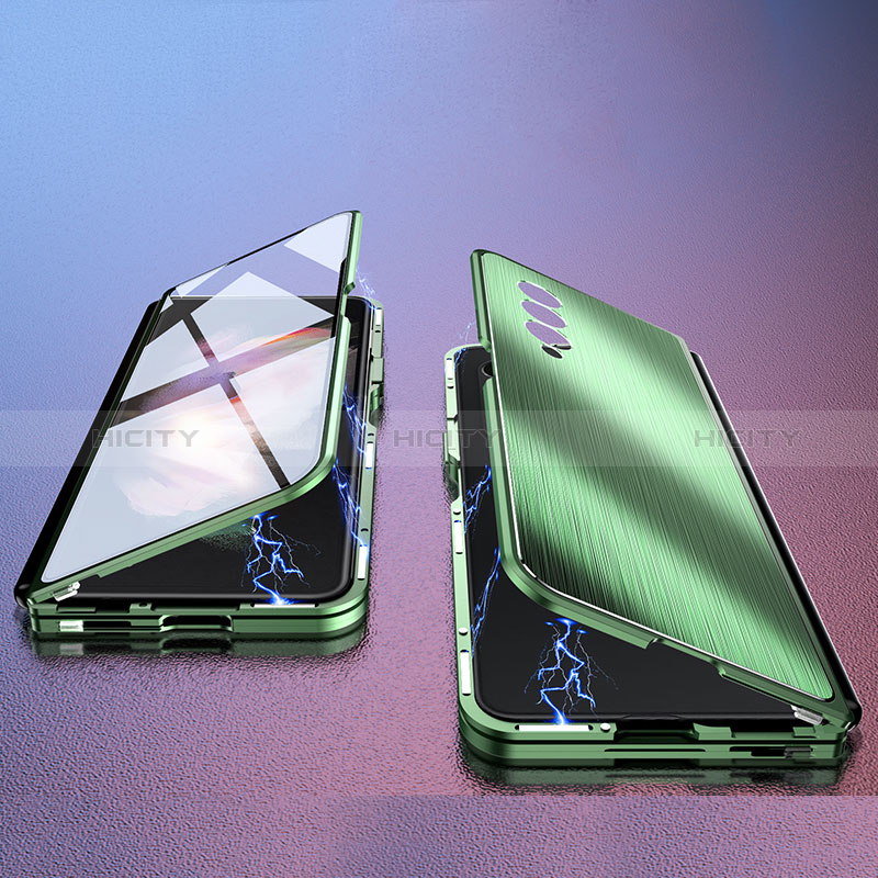 Samsung Galaxy Z Fold3 5G用360度 フルカバー ケース 高級感 手触り良い アルミメタル 製の金属製 P02 サムスン グリーン