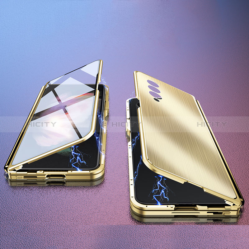 Samsung Galaxy Z Fold3 5G用360度 フルカバー ケース 高級感 手触り良い アルミメタル 製の金属製 P02 サムスン ゴールド