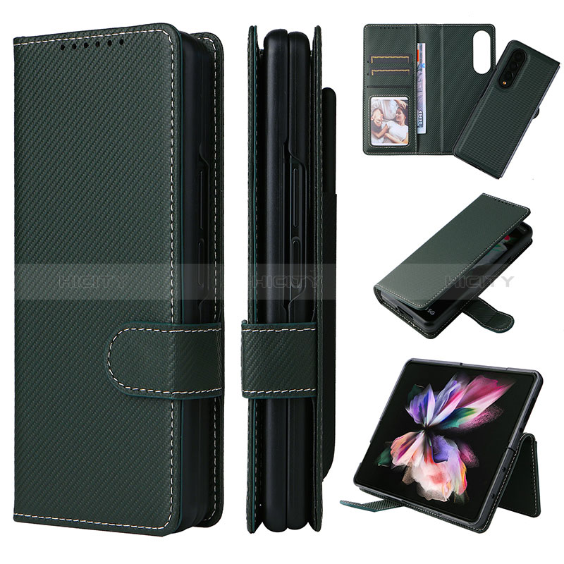 Samsung Galaxy Z Fold3 5G用手帳型 レザーケース スタンド カバー L17Z サムスン グリーン