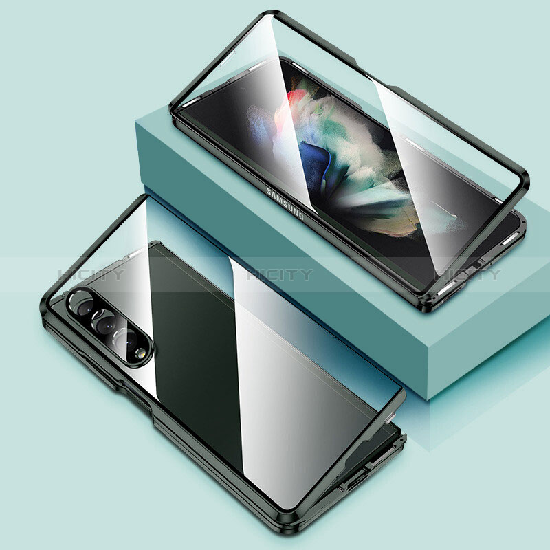 Samsung Galaxy Z Fold3 5G用ケース 高級感 手触り良い アルミメタル 製の金属製 360度 フルカバーバンパー 鏡面 カバー P03 サムスン グリーン