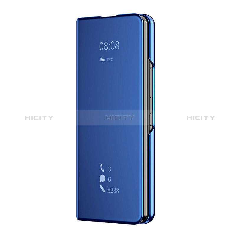 Samsung Galaxy Z Fold3 5G用手帳型 レザーケース スタンド 鏡面 カバー ZL2 サムスン ネイビー