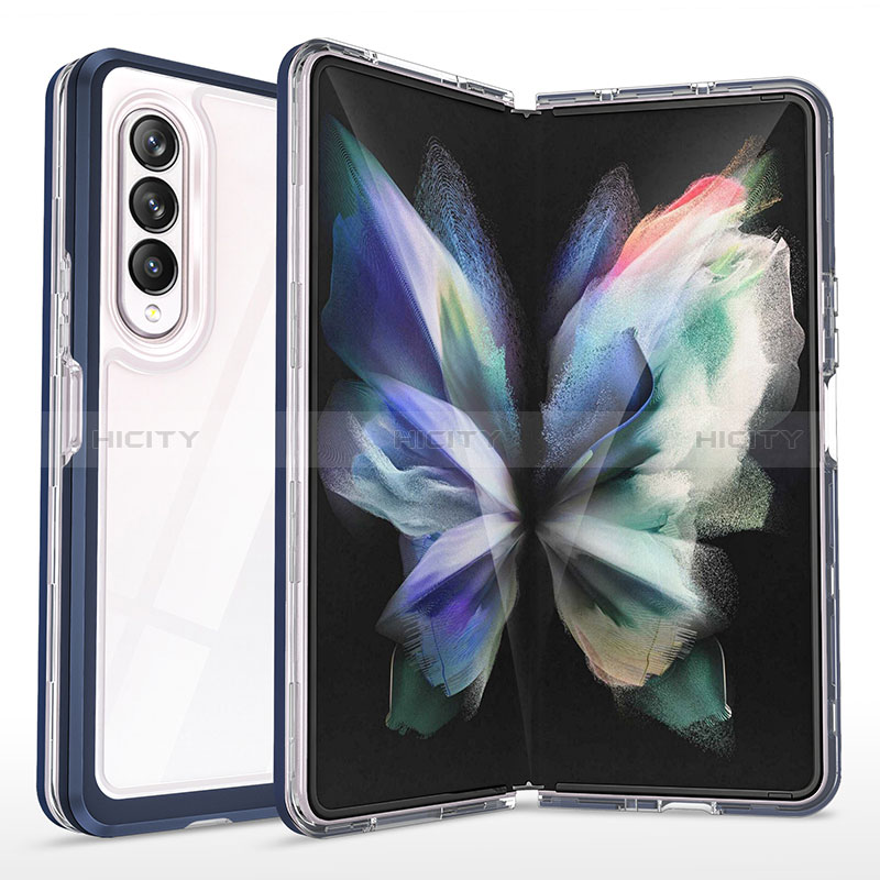 Samsung Galaxy Z Fold3 5G用ハイブリットバンパーケース クリア透明 プラスチック 鏡面 カバー MQ1 サムスン ネイビー