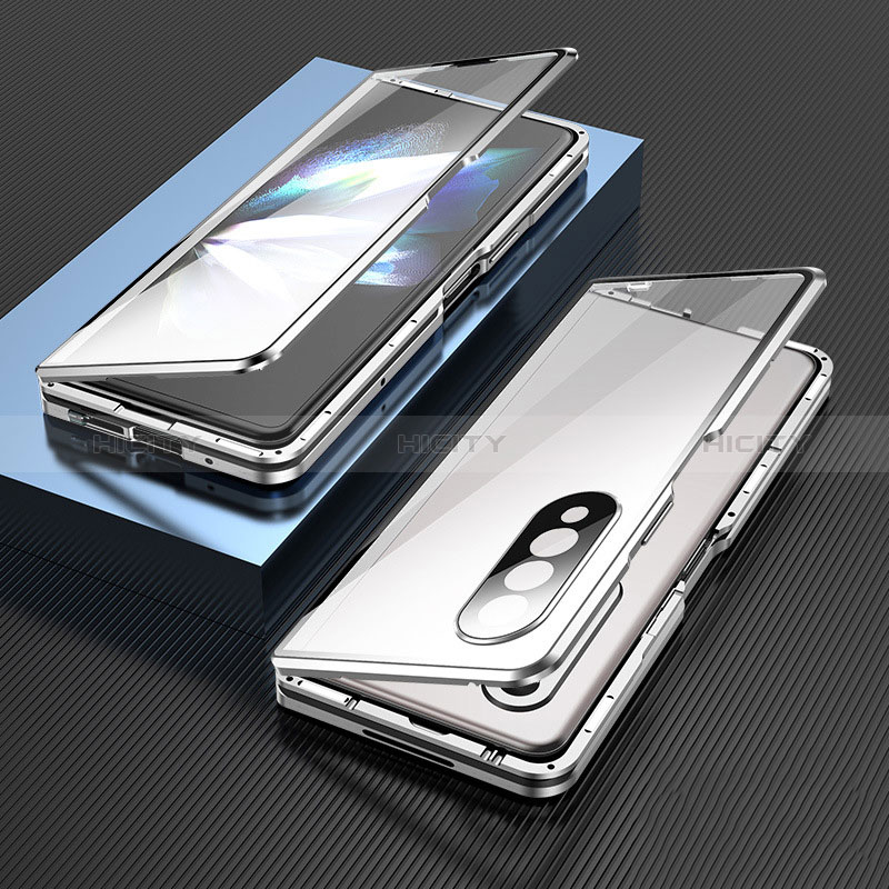 Samsung Galaxy Z Fold3 5G用ケース 高級感 手触り良い アルミメタル 製の金属製 360度 フルカバーバンパー 鏡面 カバー サムスン シルバー