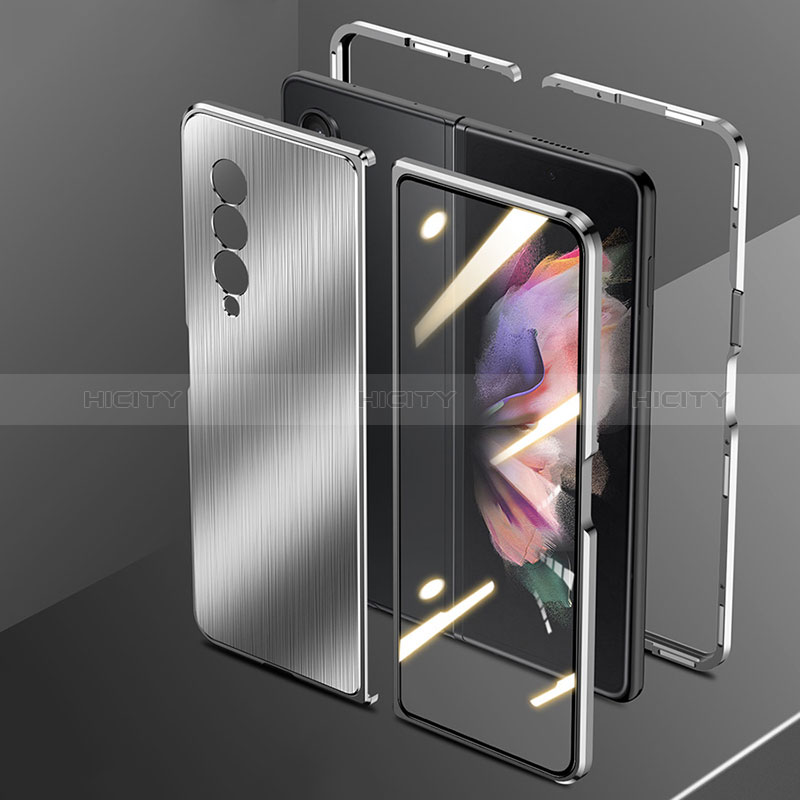 Samsung Galaxy Z Fold3 5G用360度 フルカバー ケース 高級感 手触り良い アルミメタル 製の金属製 サムスン シルバー