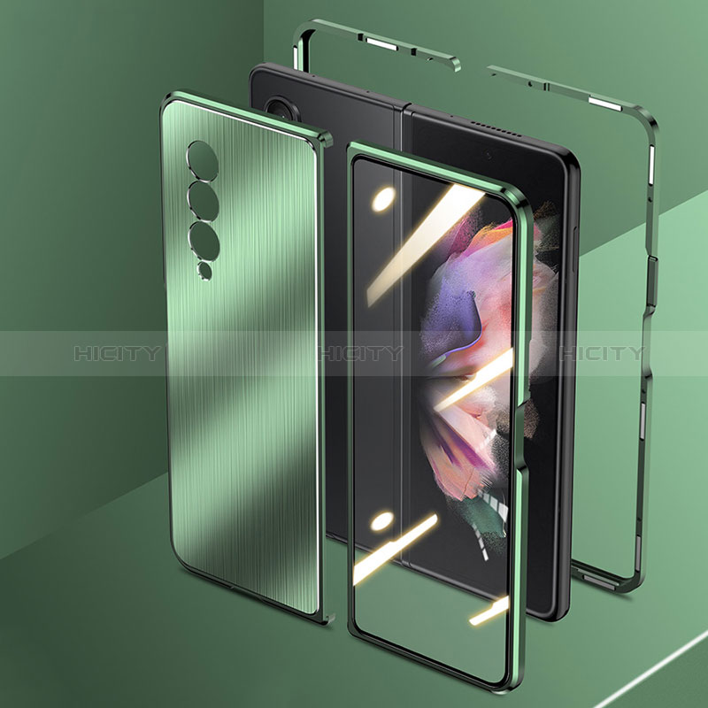 Samsung Galaxy Z Fold3 5G用360度 フルカバー ケース 高級感 手触り良い アルミメタル 製の金属製 サムスン グリーン
